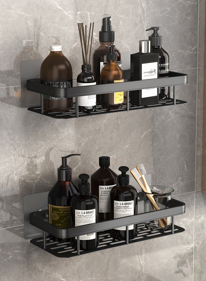 BASILKIT Bathroom Shelf, Set of 2, Shower Caddy, No-drilling Bathroom Organizer, Self-Adhesive Bathroom Shelves, Aluminum Metal Shower Racks, Wall mounted Bathroom Rack (Black) - Image 1